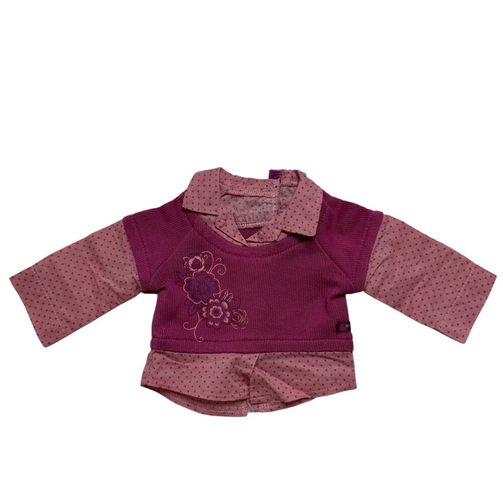 AMERICAN GIRL 2008 School Day Top Sweater Floral Polka Dot Pink Layered Sweater